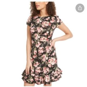 Rose Harlow Black Floral Fit & Flare Ruffled Dress